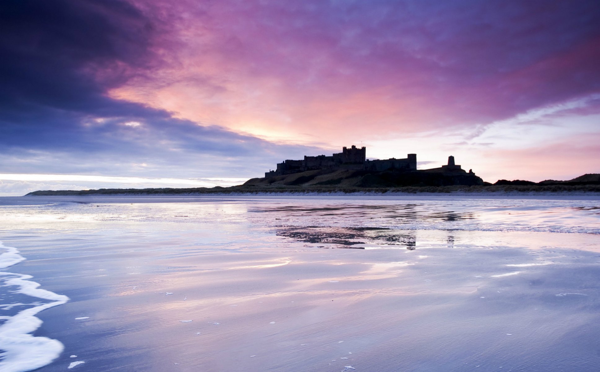 reino unido inglaterra castillo mar costa tarde lila púrpura cielo nubes