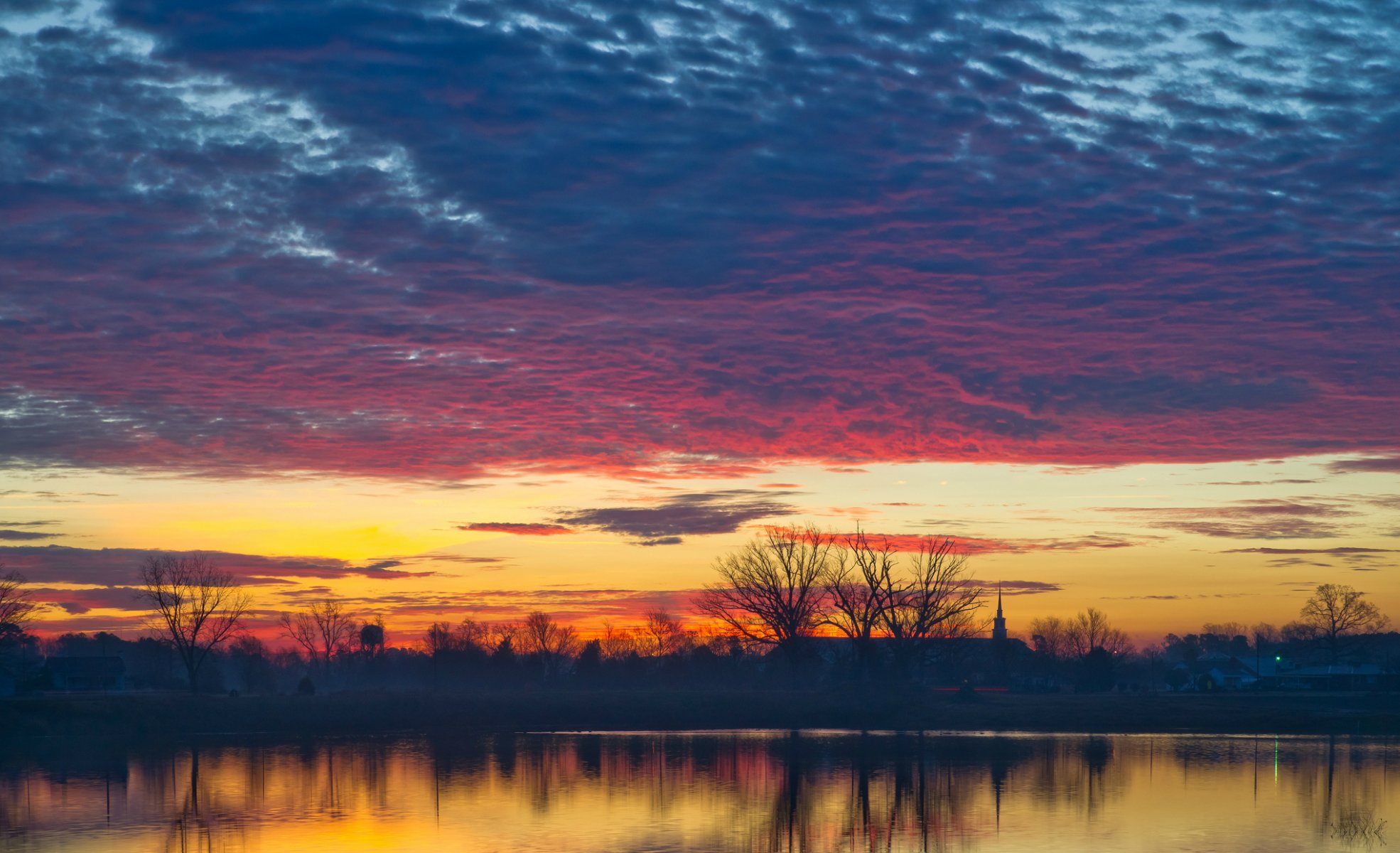 estados unidos noche lago árboles puesta de sol cielo nubes reflexión