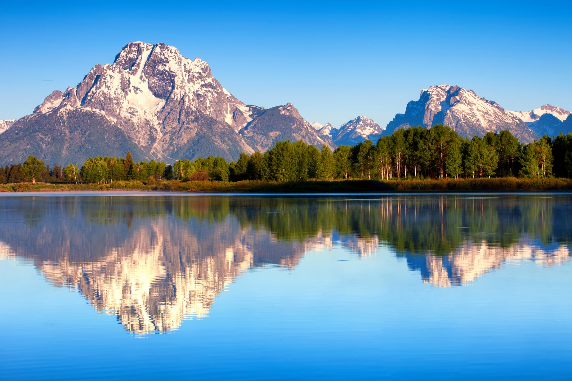 estados unidos wyoming parque nacional grand teton monte moran lago jackson naturaleza verano mañana bosque reflexiones