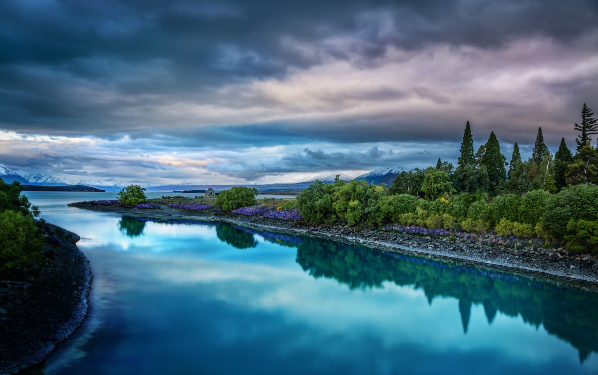 tekapo nowa zelandia natura jezioro niebo chmury krajobraz