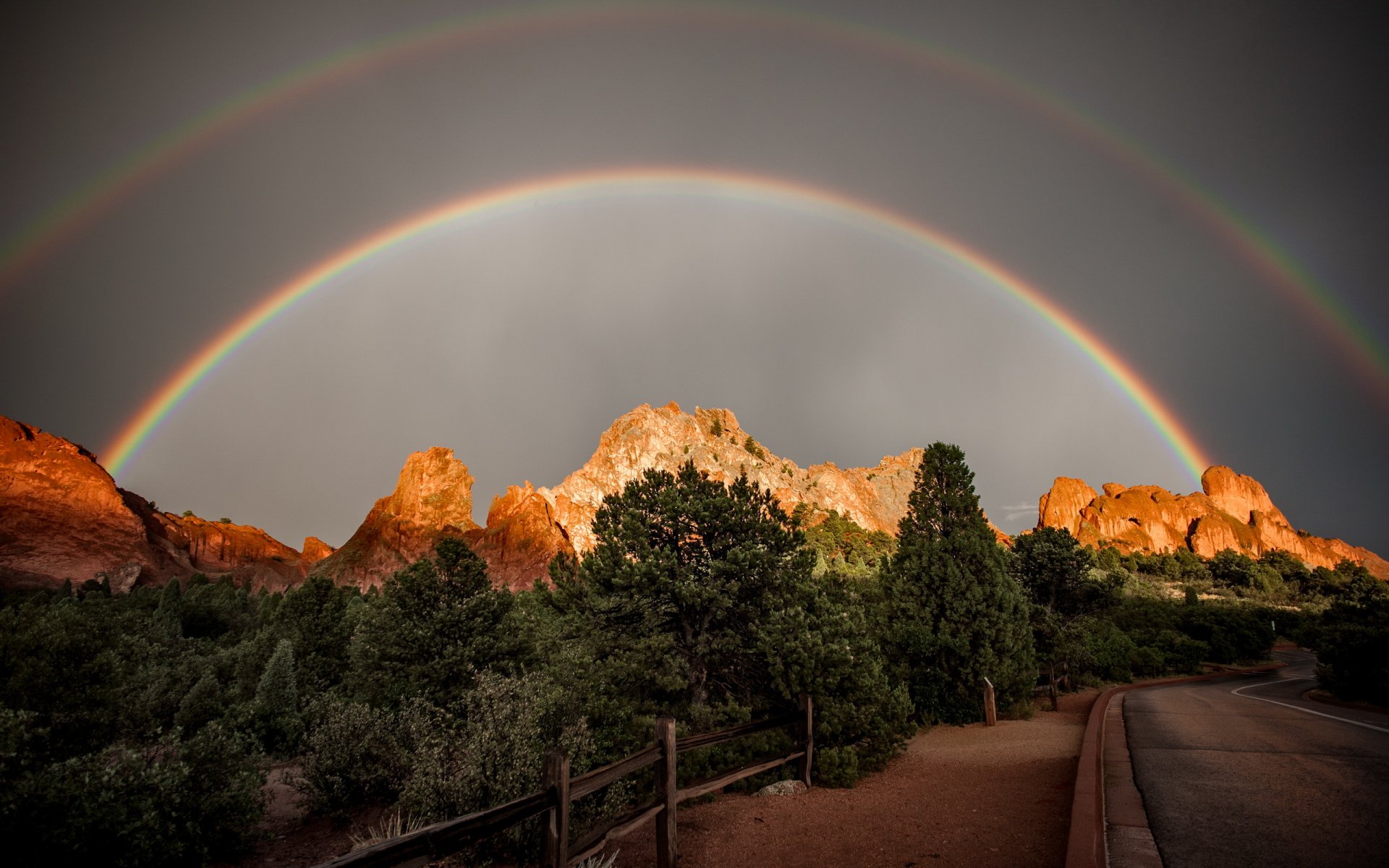 straße berge regenbogen landschaft