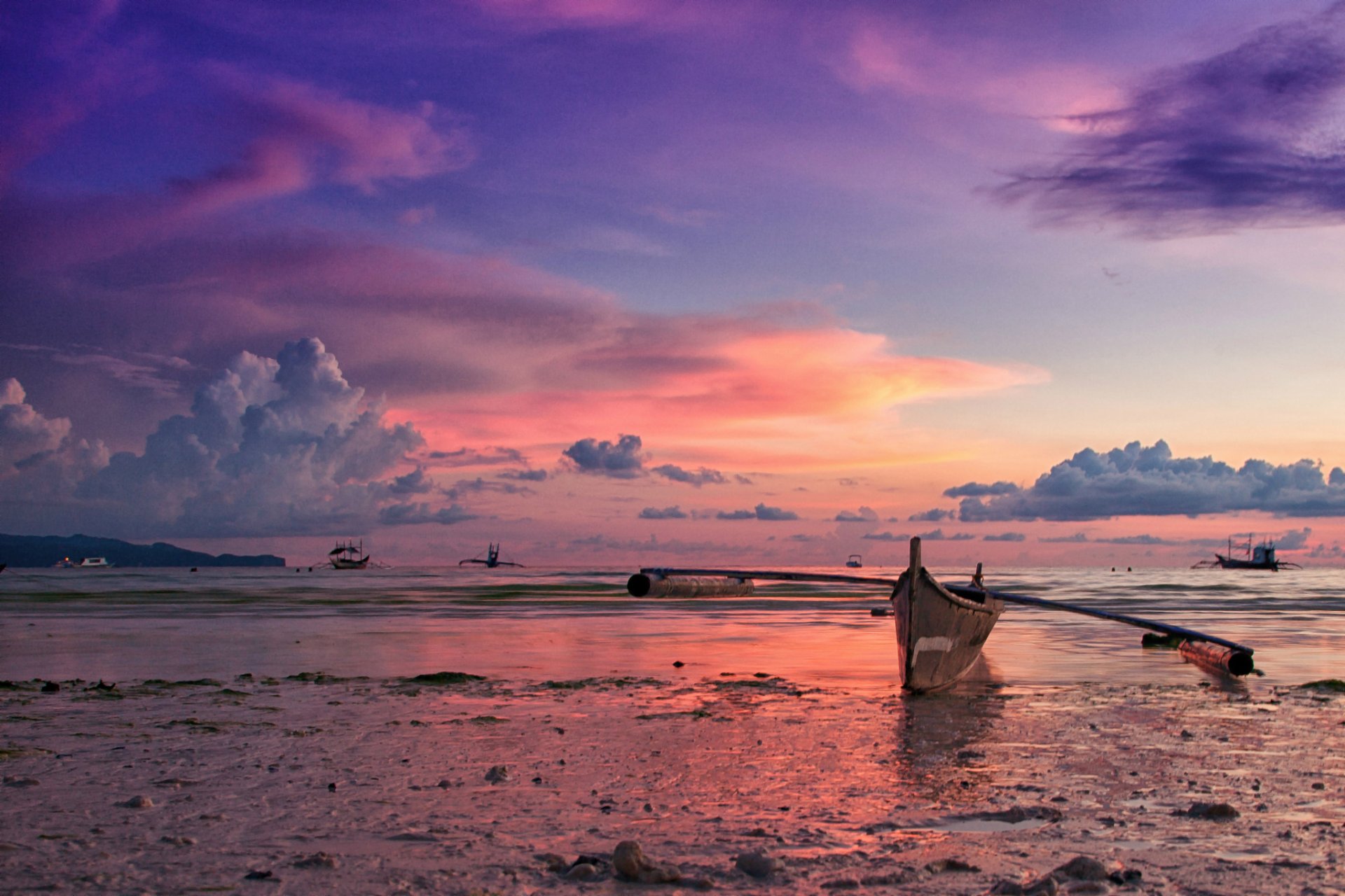 philippines island ocean beach boat night sunset sky cloud