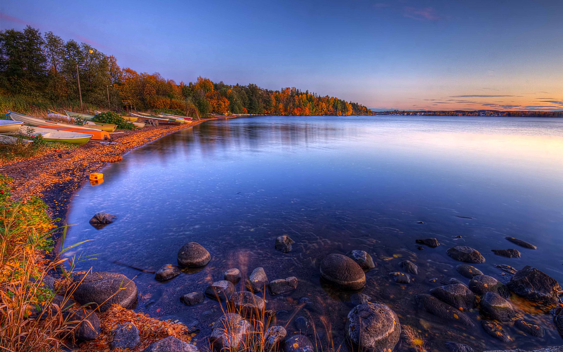 natur landschaft himmel wolken see herbst boote