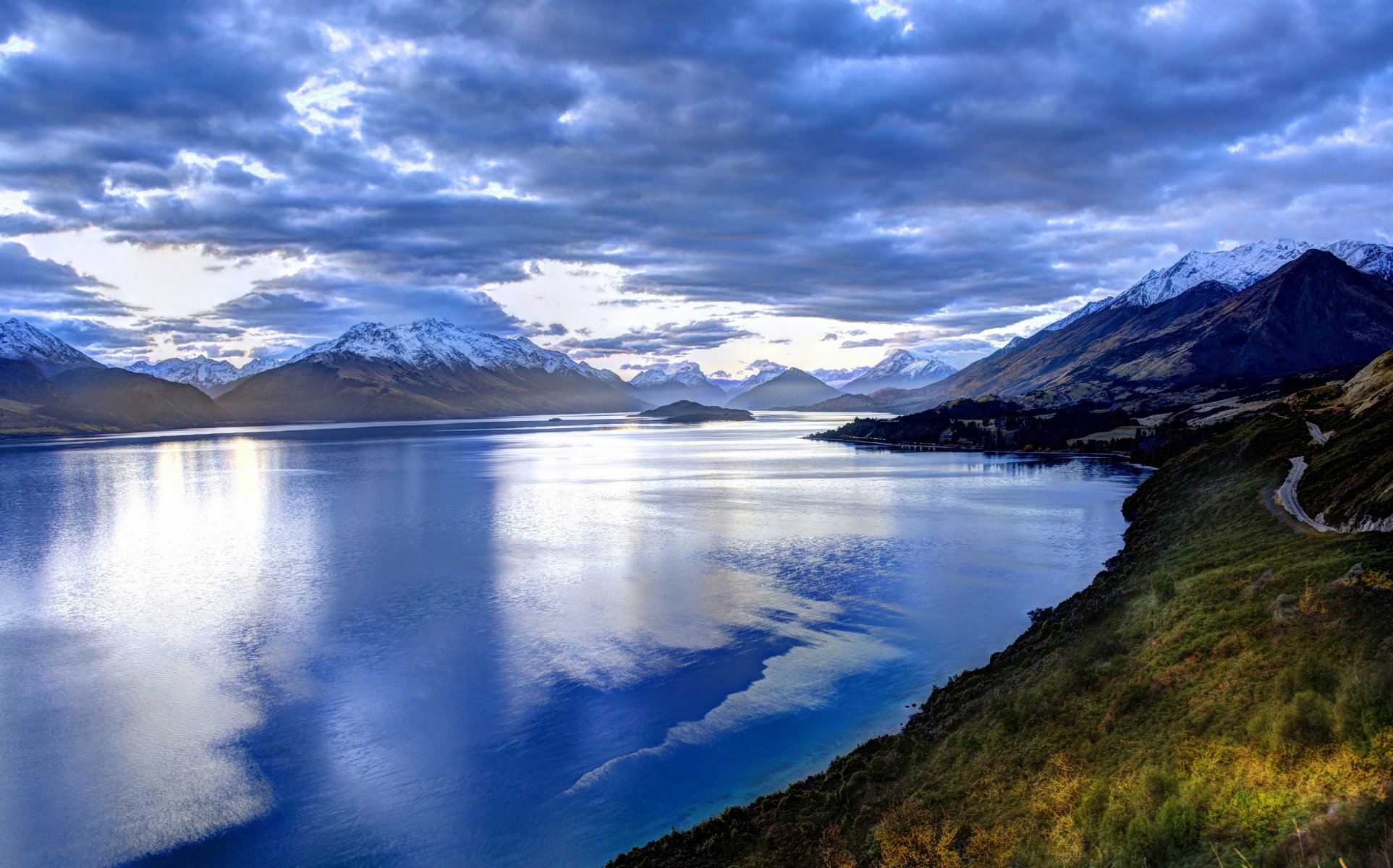 natur landschaft berge see himmel wolken blau