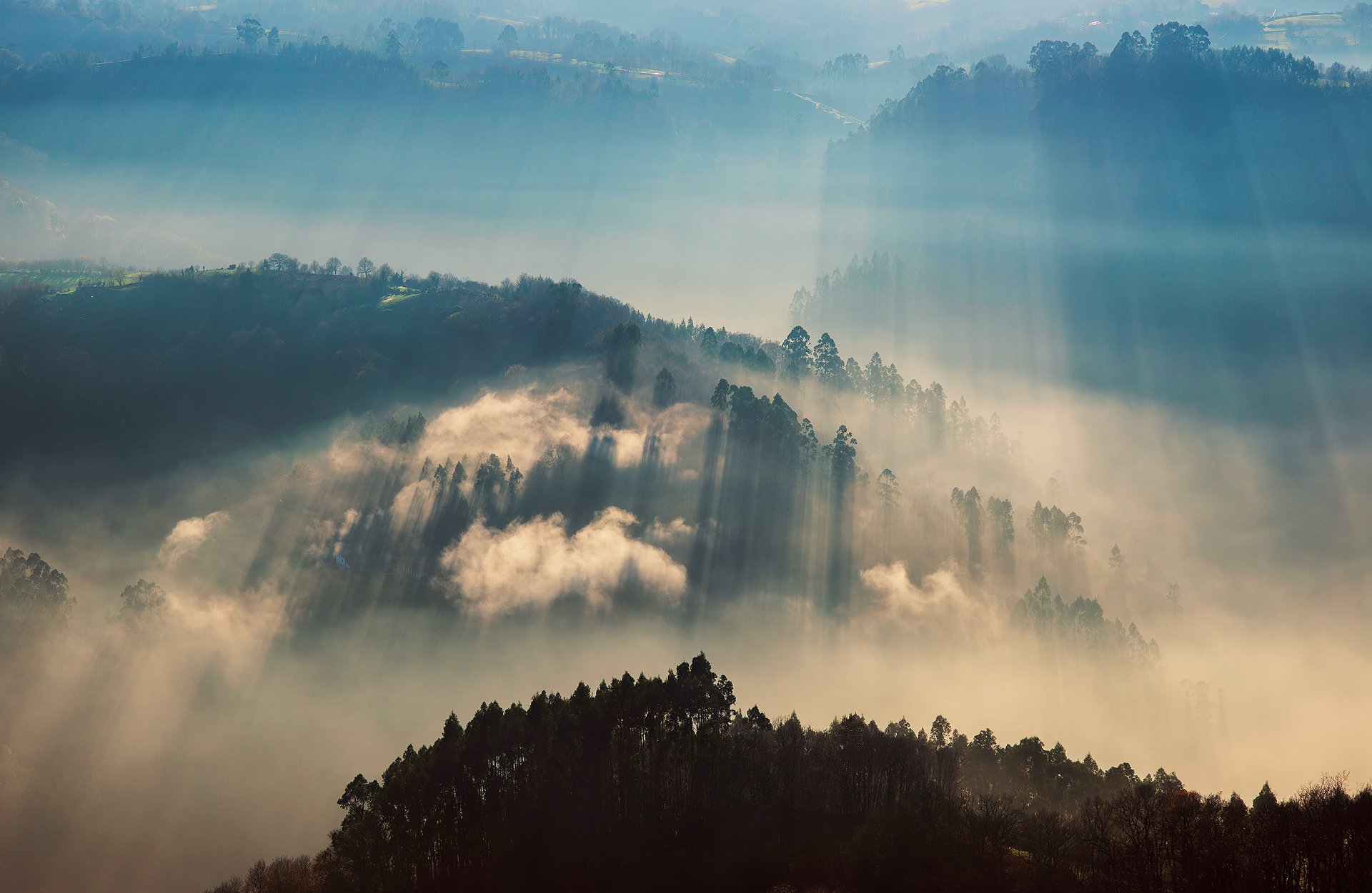 großbritannien morgen licht strahlen tal nebel