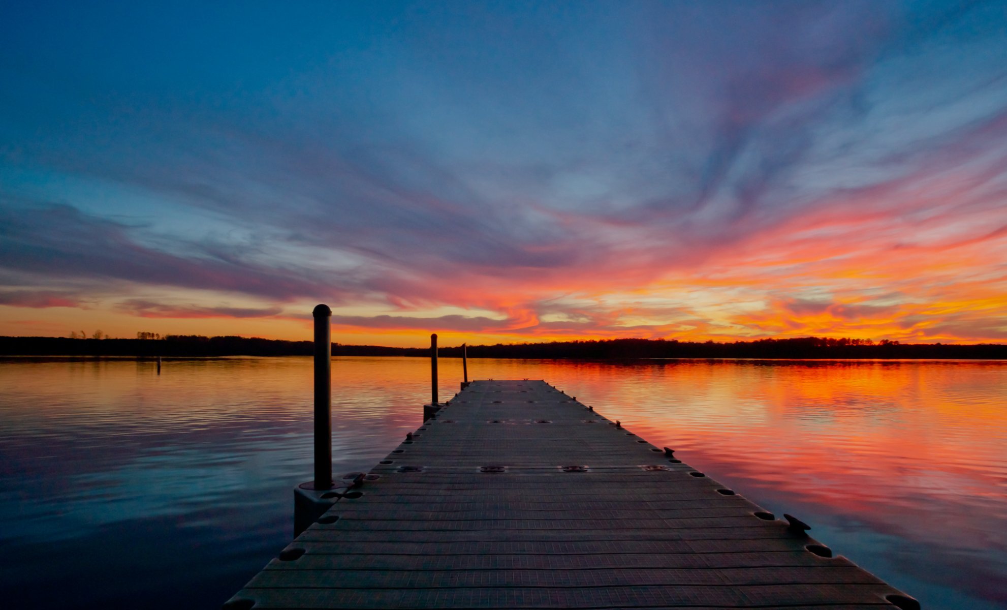 estados unidos lago madera puente tarde puesta del sol cielo nubes