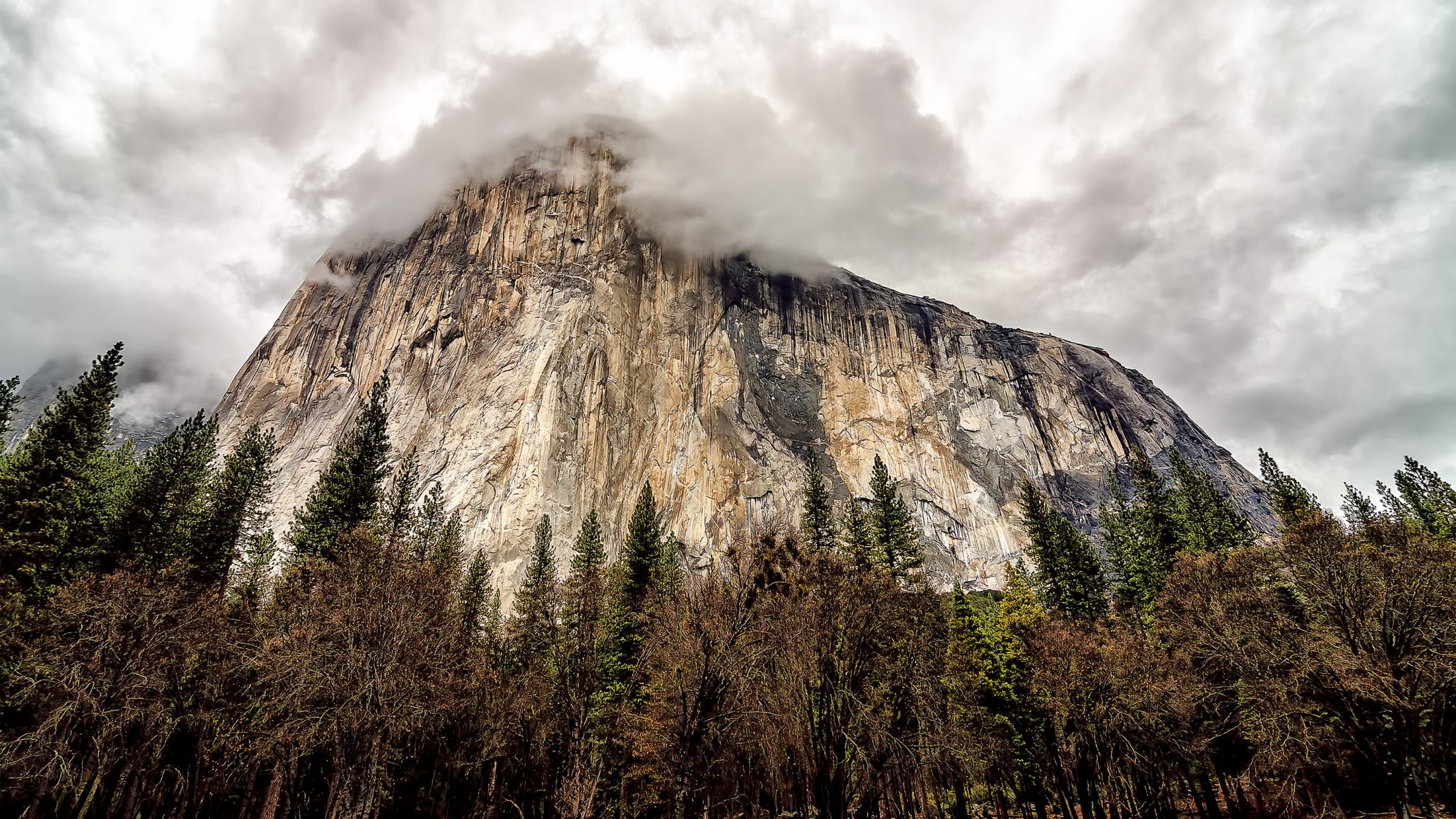 usa kalifornia park narodowy yosemite góra skała drzewa niebo chmury yosemite park narodowy skała chmury