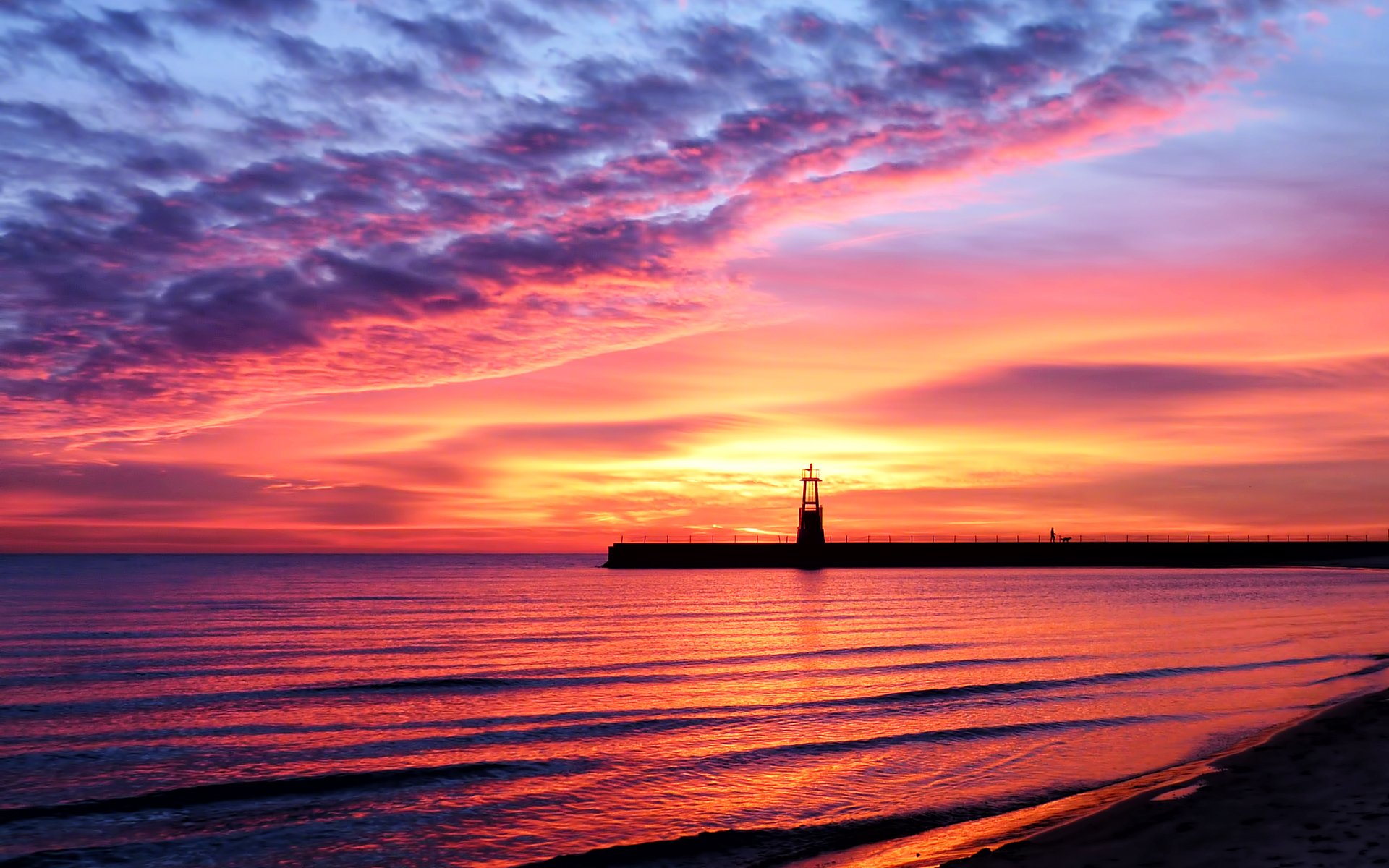 paysage mer coucher de soleil beauté côte plage eau ciel phare sable réflexion éclat