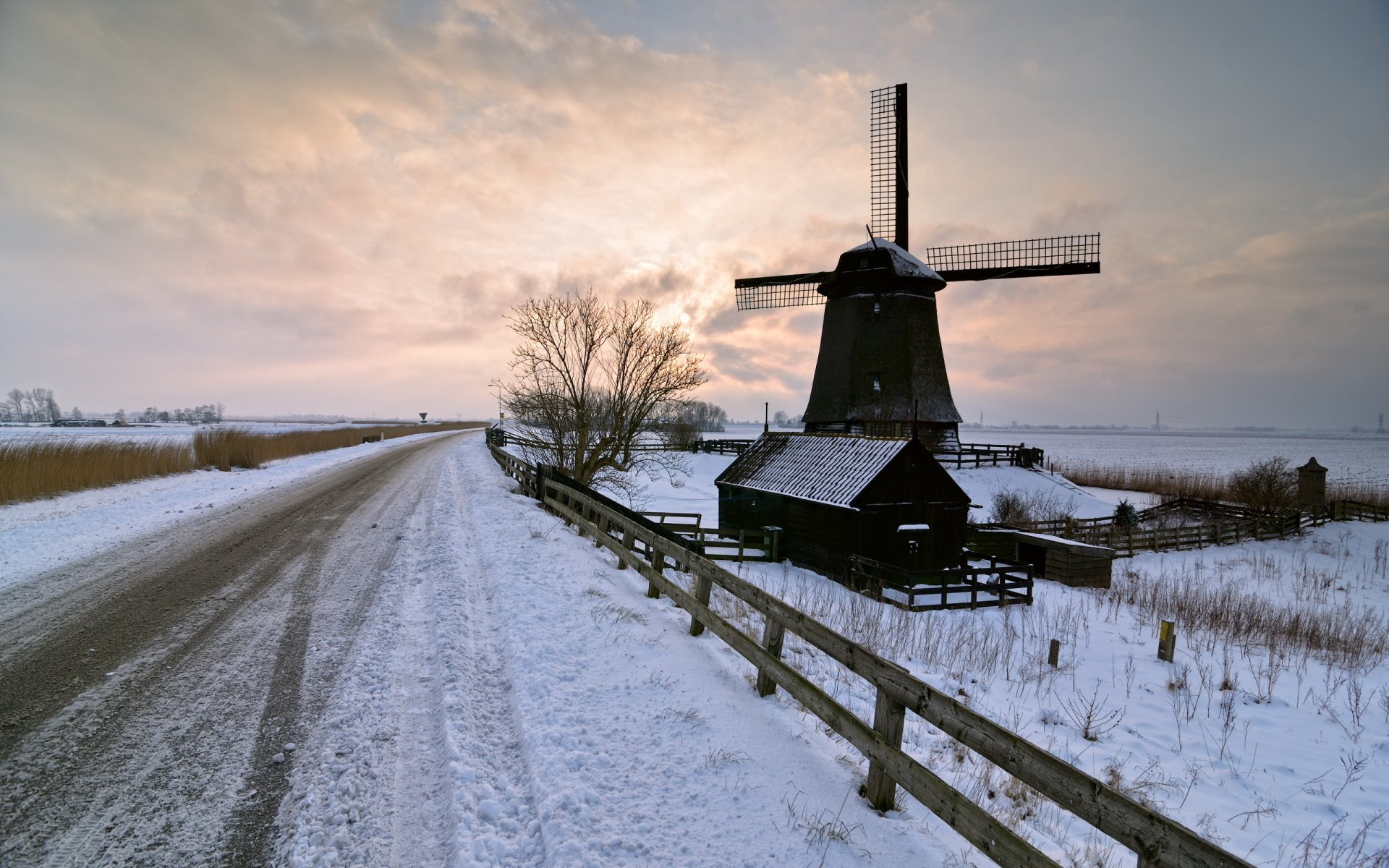 road mill winter sunset landscape