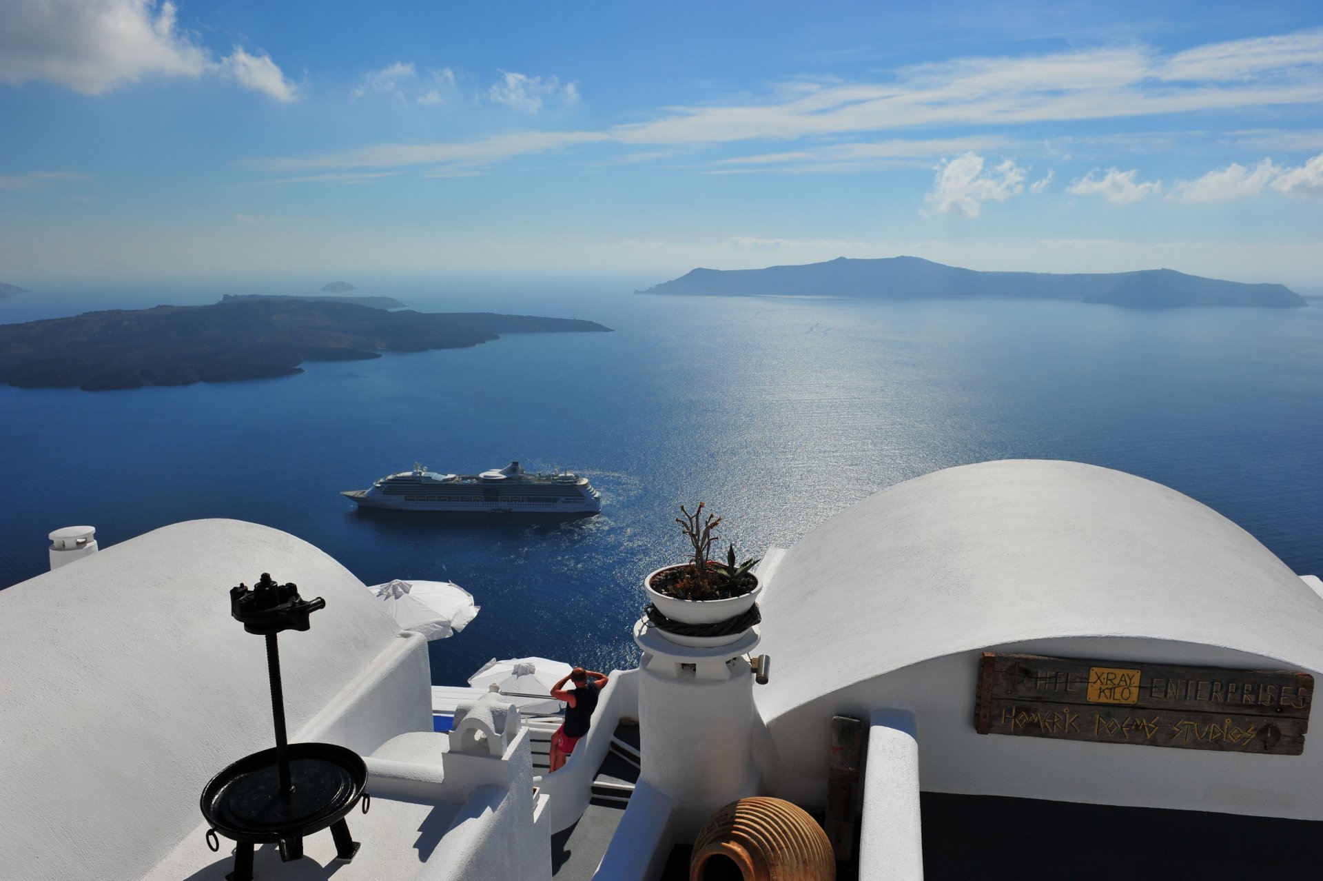 paysage vue mer paquebot santorin grèce