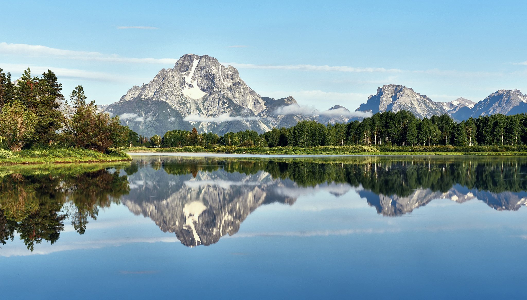 park narodowy grand teton jezioro góry odbicie krajobraz las drzewa