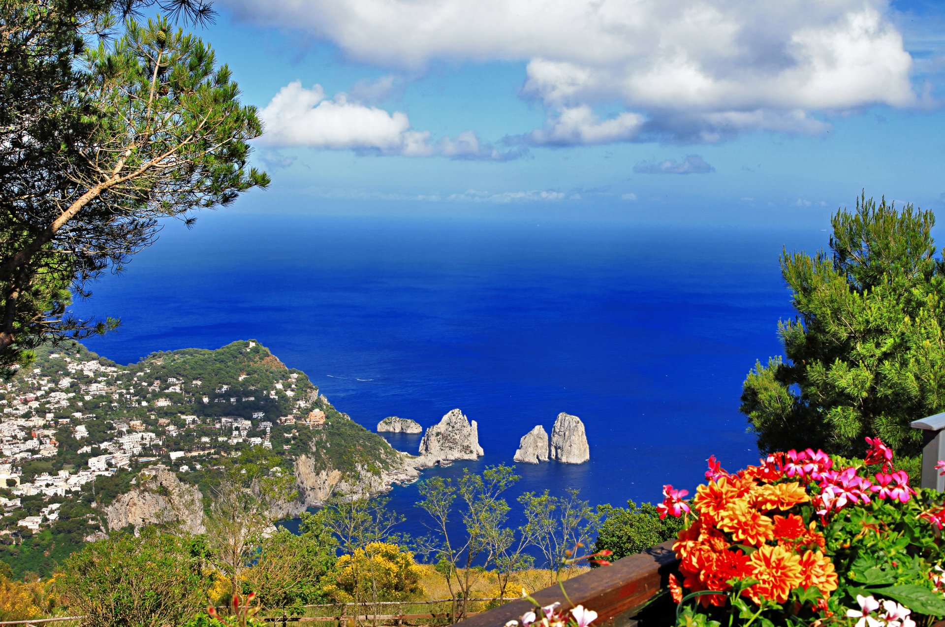 anacapri provincia de napoli capri italia ciudad isla nápoles provincia tirreno mar rocas naturaleza árboles vegetación flores paisaje montañas cielo