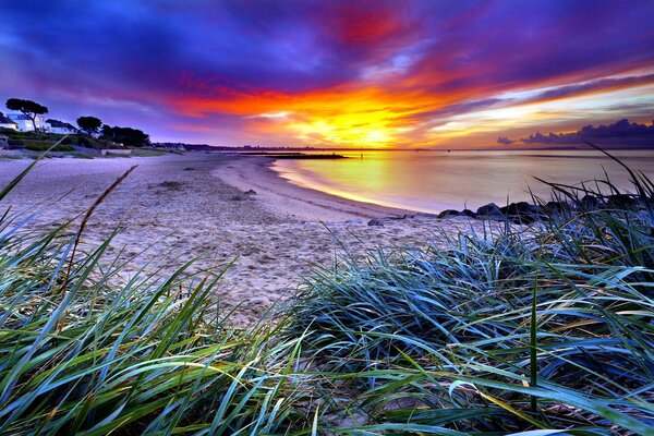 Photo côte avec un beau coucher de soleil et des couleurs vives de la nature