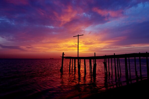 A pier in the Persian Gulf. Sunset in Bahrain