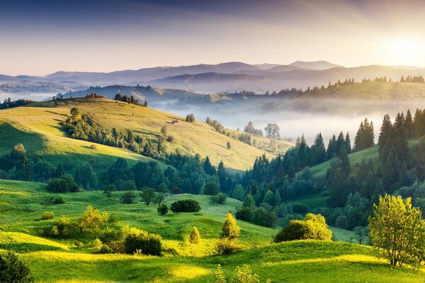 Paesaggio dell alba sulle colline