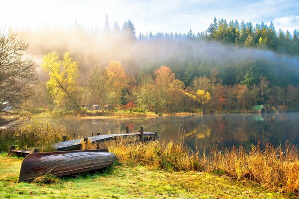 Autumn landscape on the lake shore