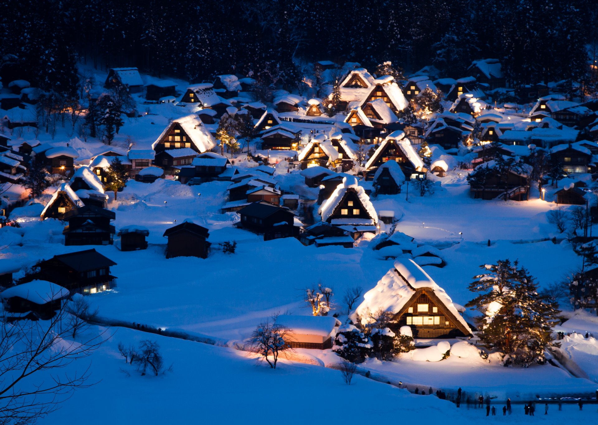 nature paysage maison neige hiver nuit