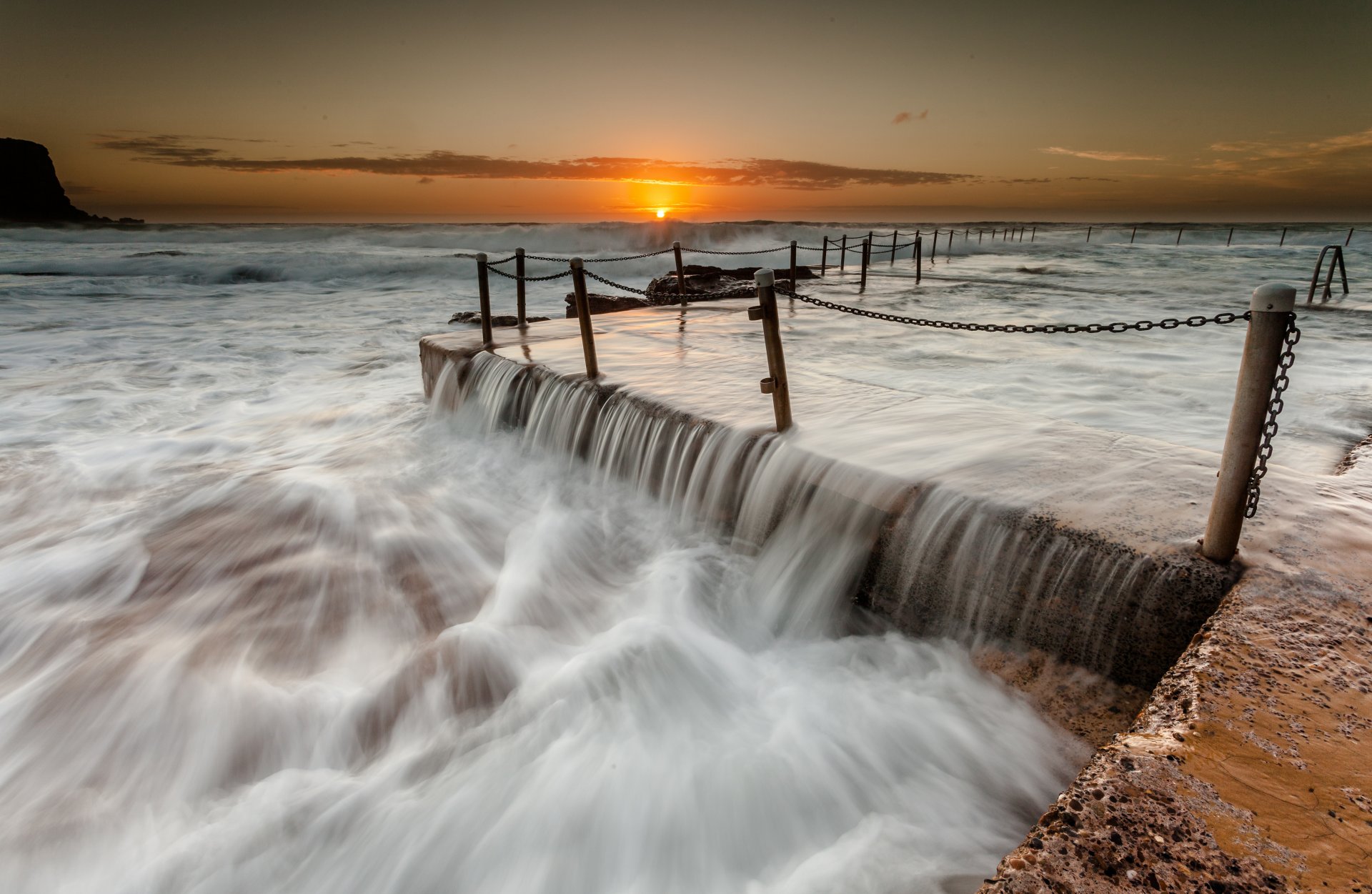 mar olas arroyos muelle cercas cadenas big size