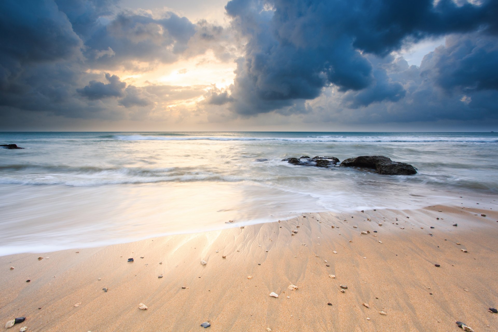 nature landscape beach sand stones sea sky