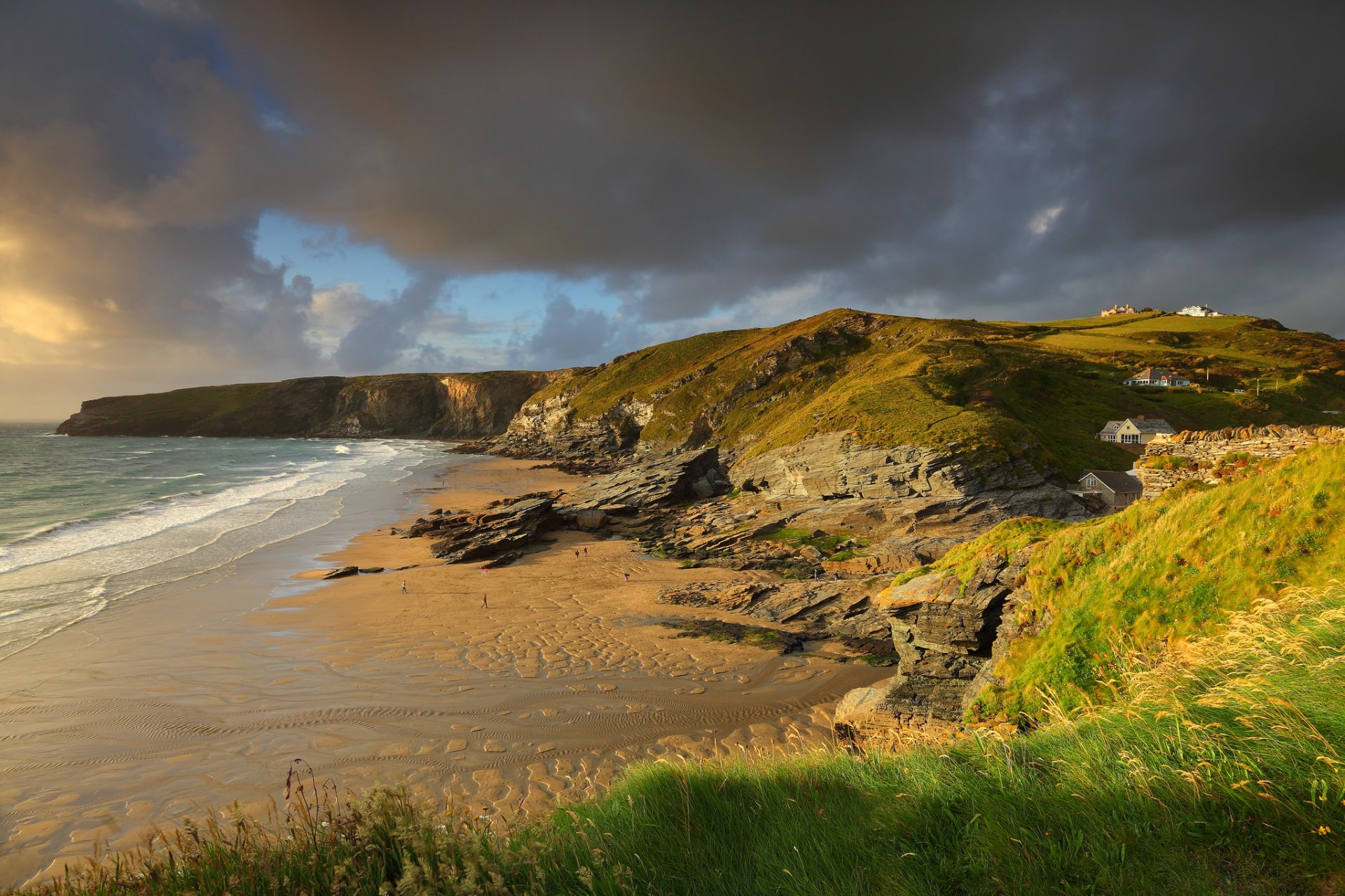 england britain coast beach rocks people summer ocean sea