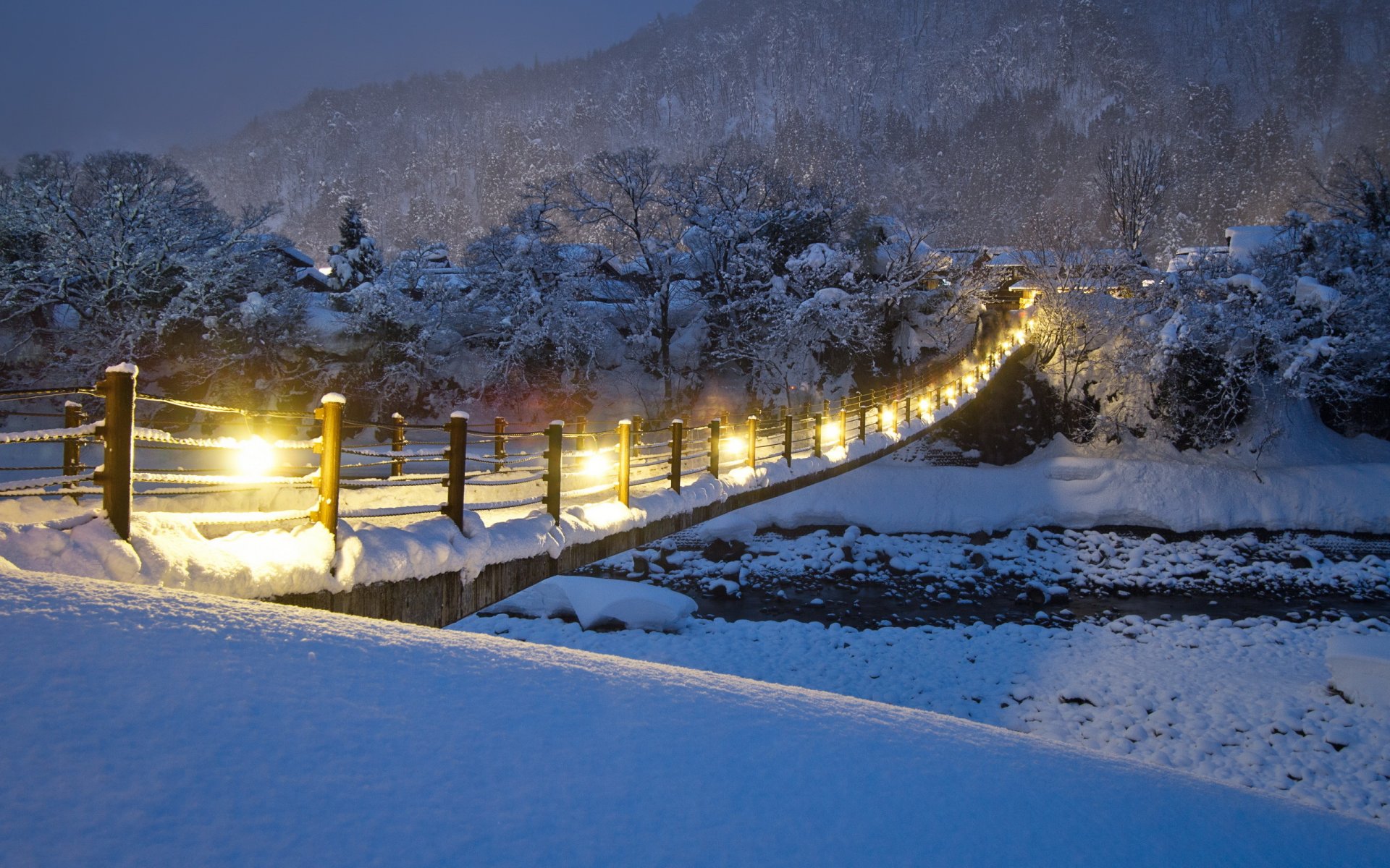 fluss brücke nacht winter