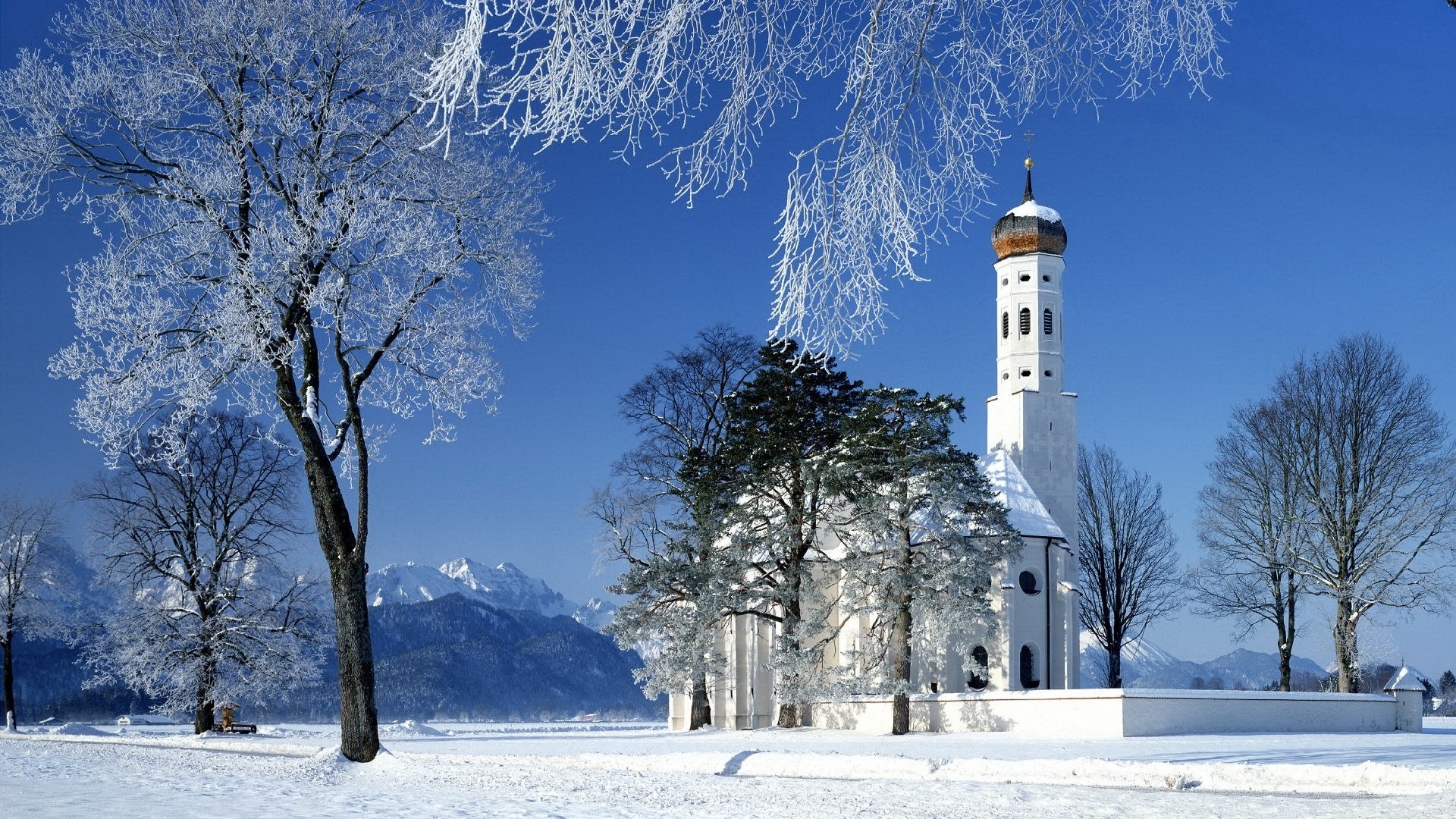 landschaft kirche winter berge schnee