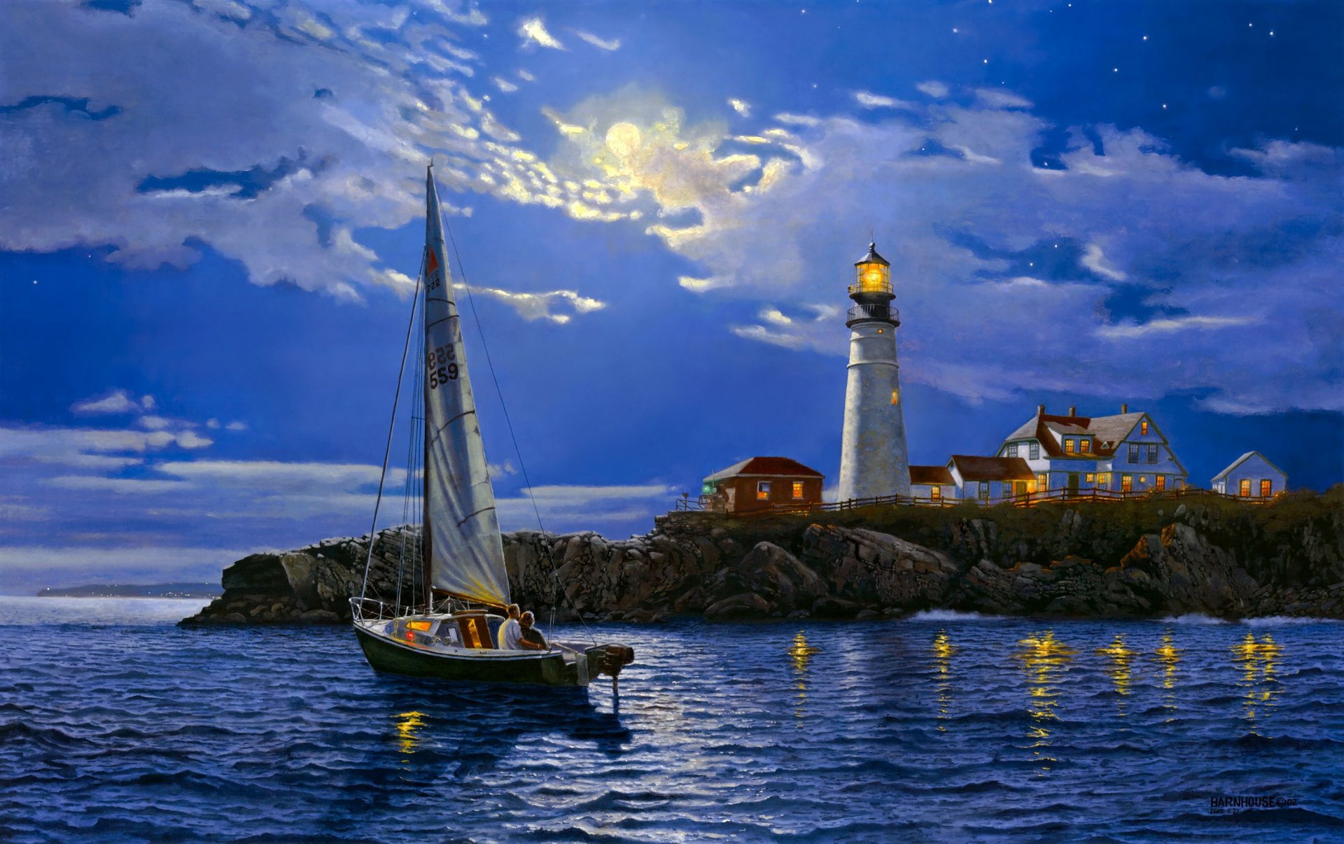 dave barnhouse serenity landscape sea yacht lighthouse art