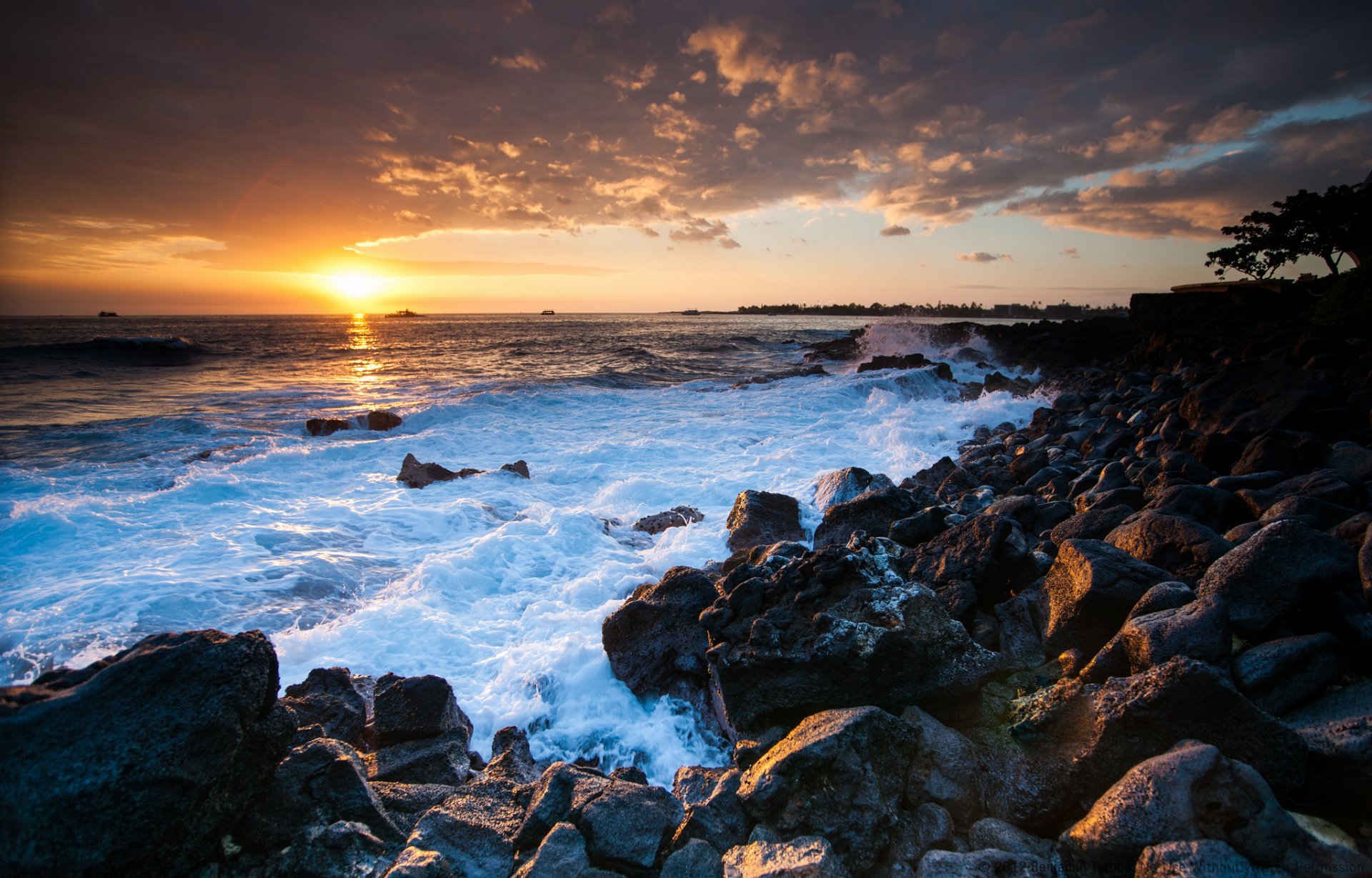 hawaii océano puesta de sol piedras costa