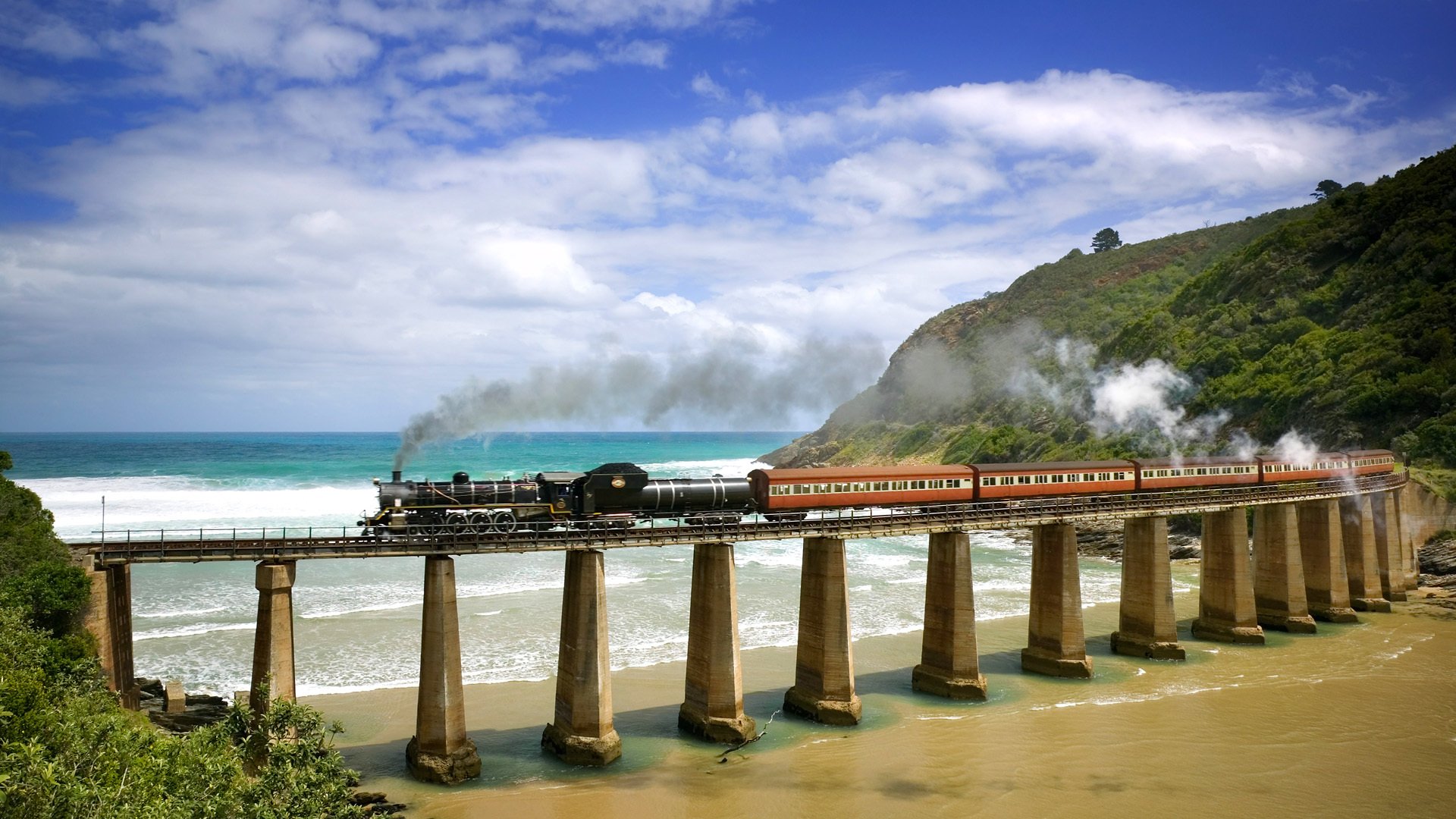 team engine bridge railroad sea