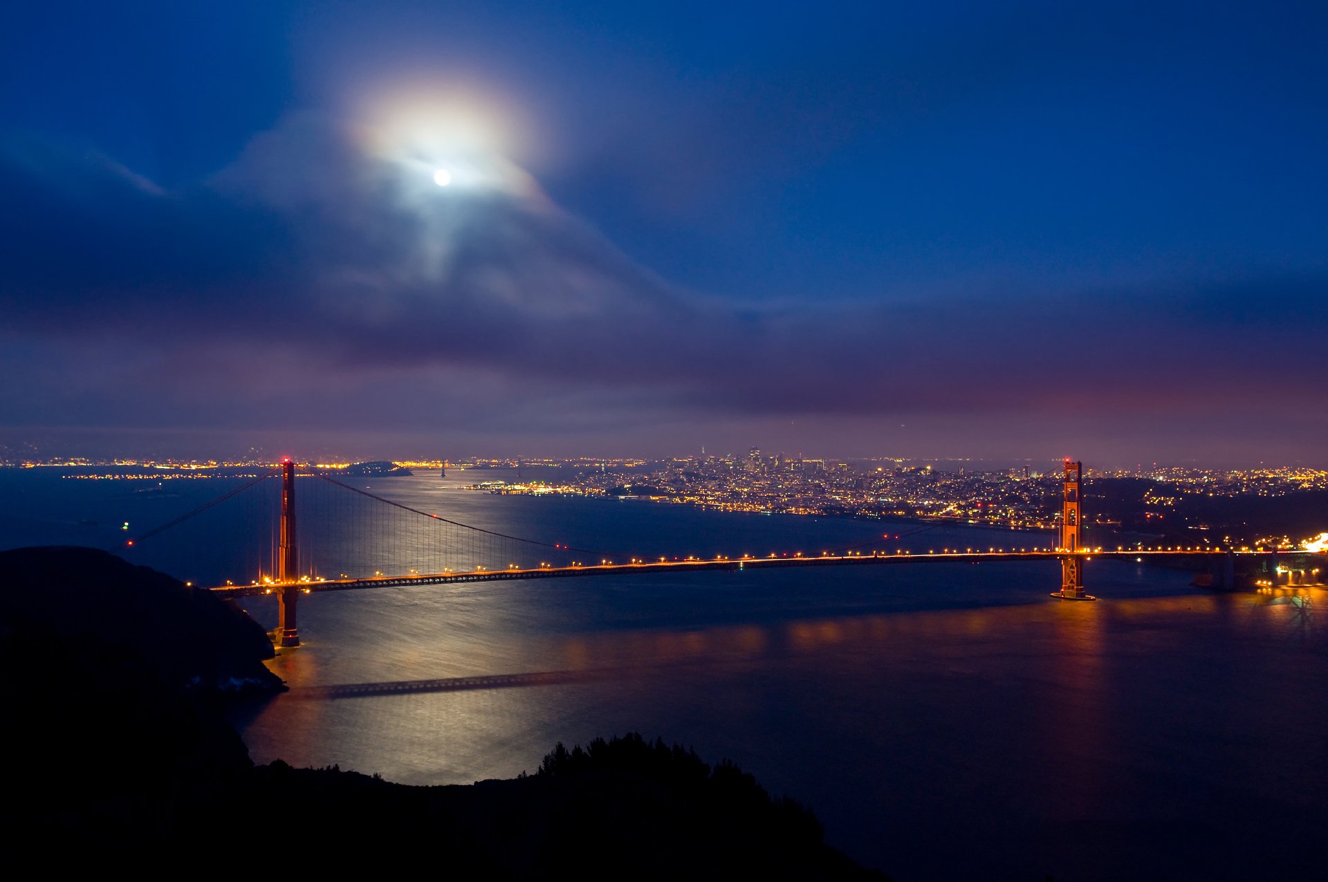 goldenes tor san francisco brücke mond wolken