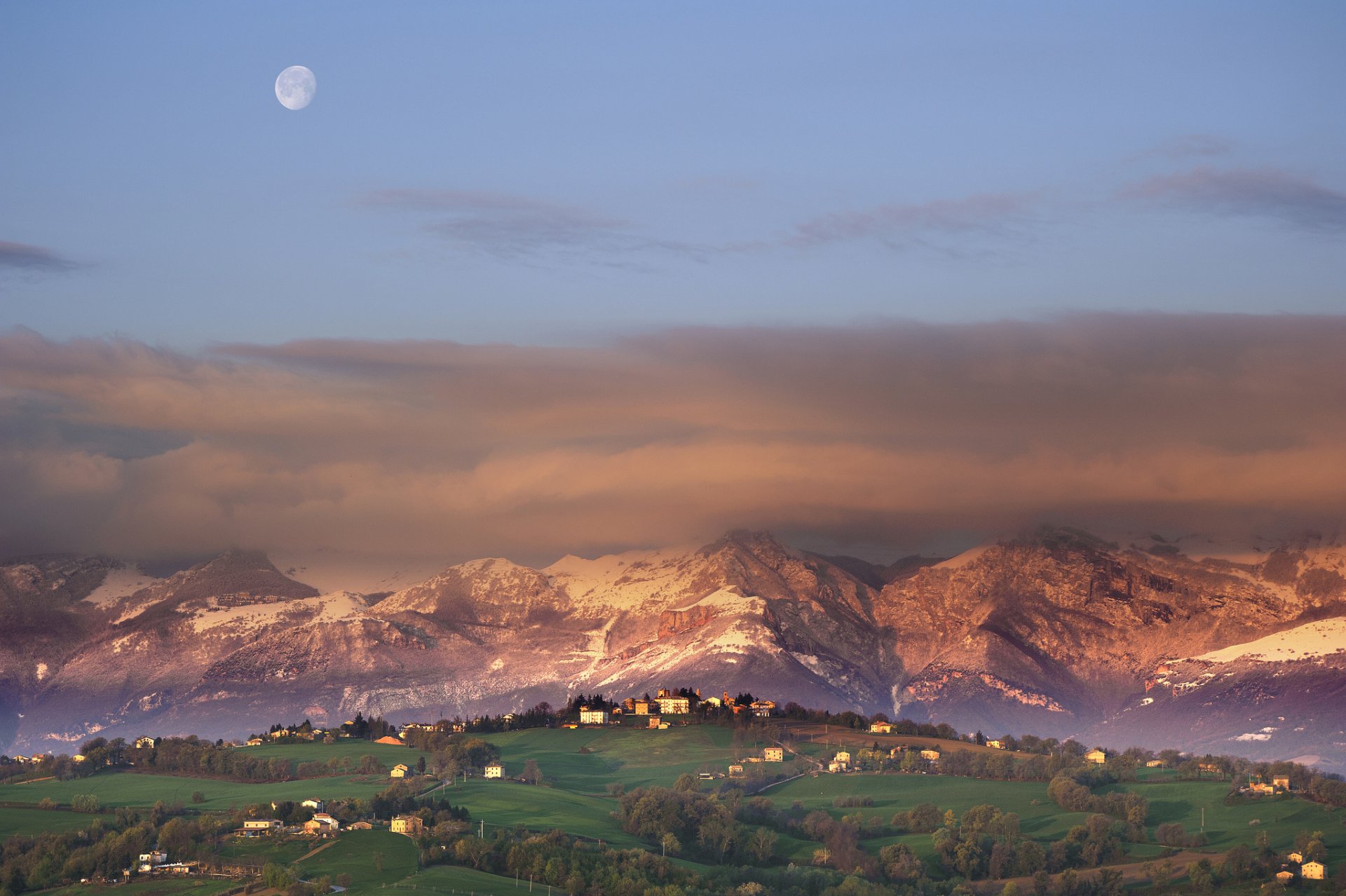 berge stadt himmel mond