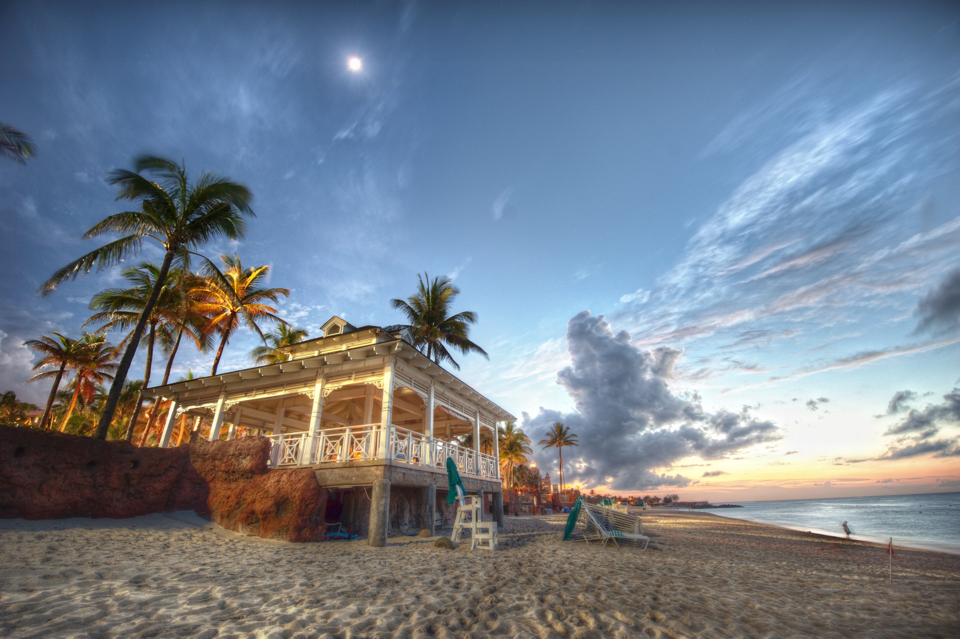 nassau bahamas bahamas sea palm trees sand beach pavilion coast