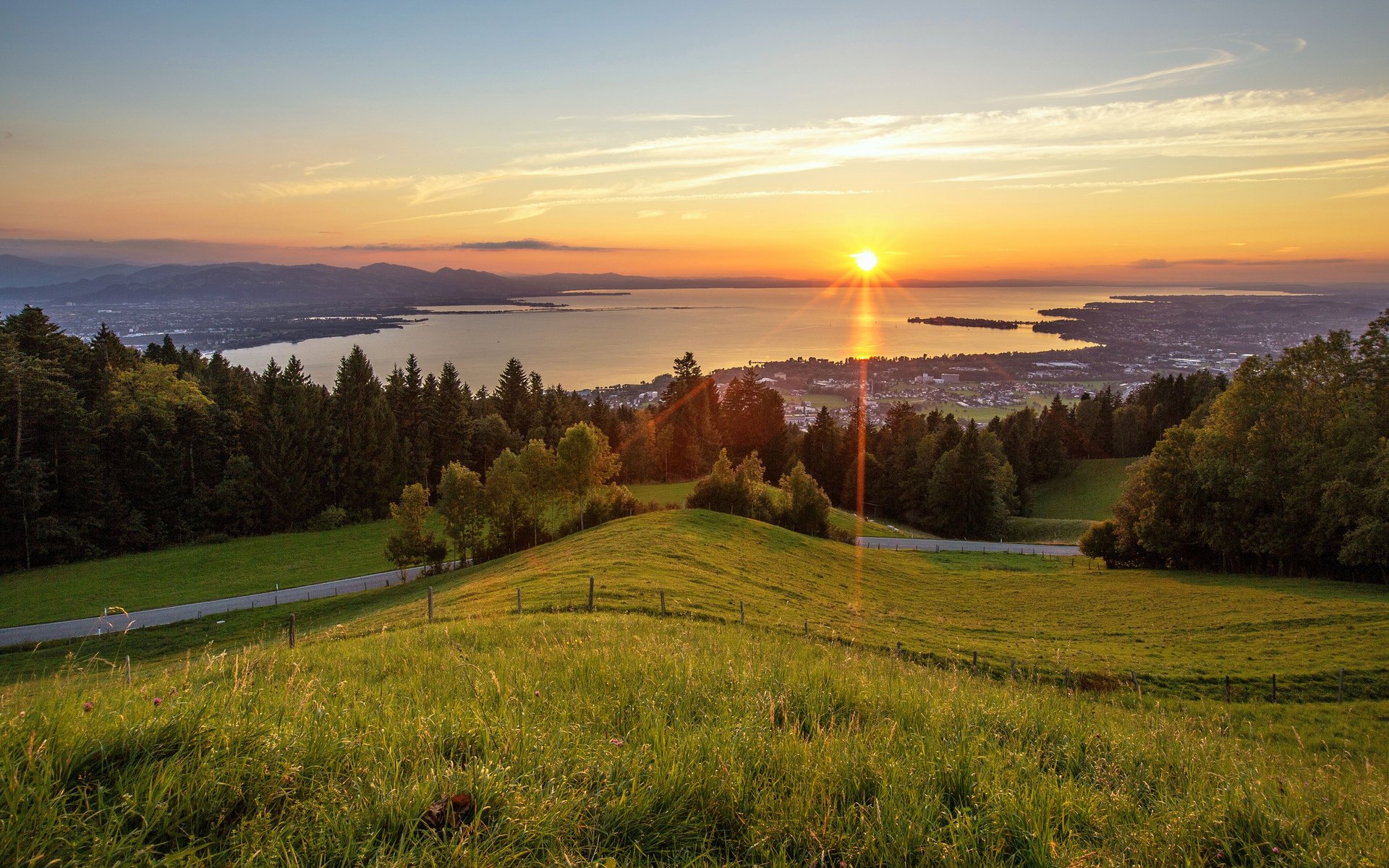 sonne himmel landschaft straße gras grün