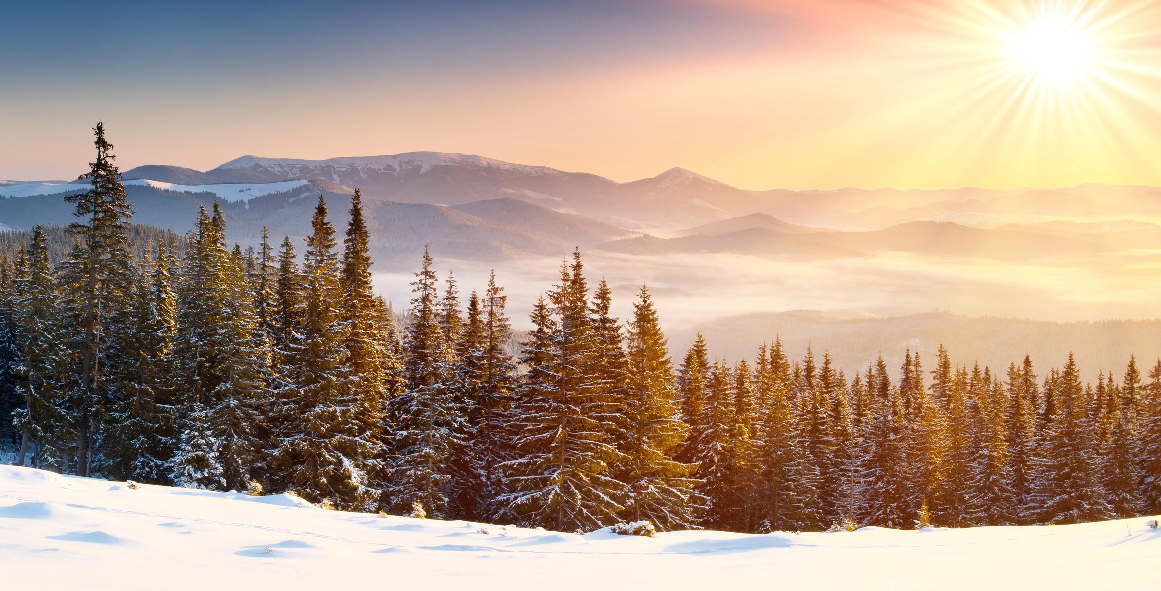 nature landscape snow winter mountain sky clouds tree