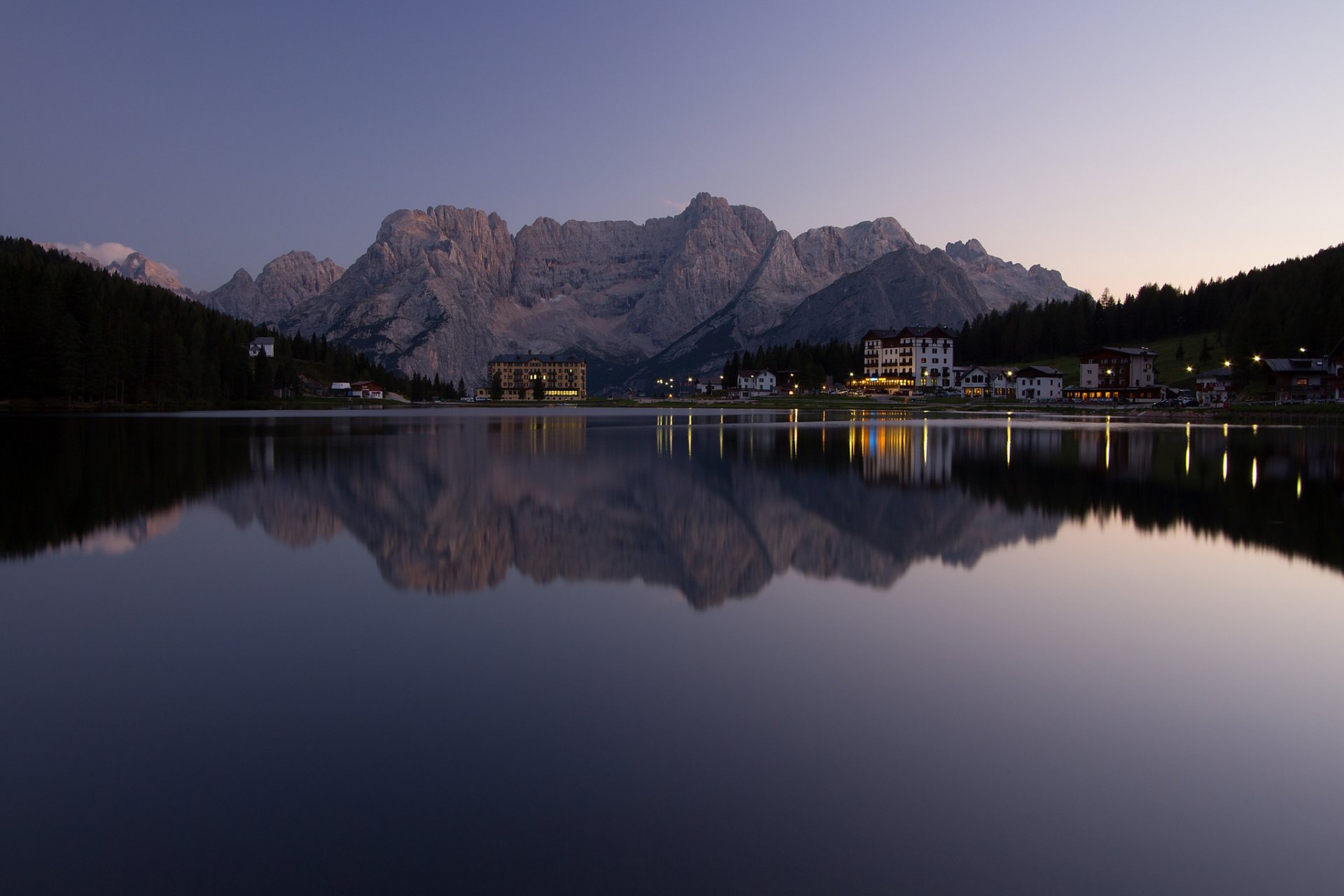 mountain lake sky night resort alps light