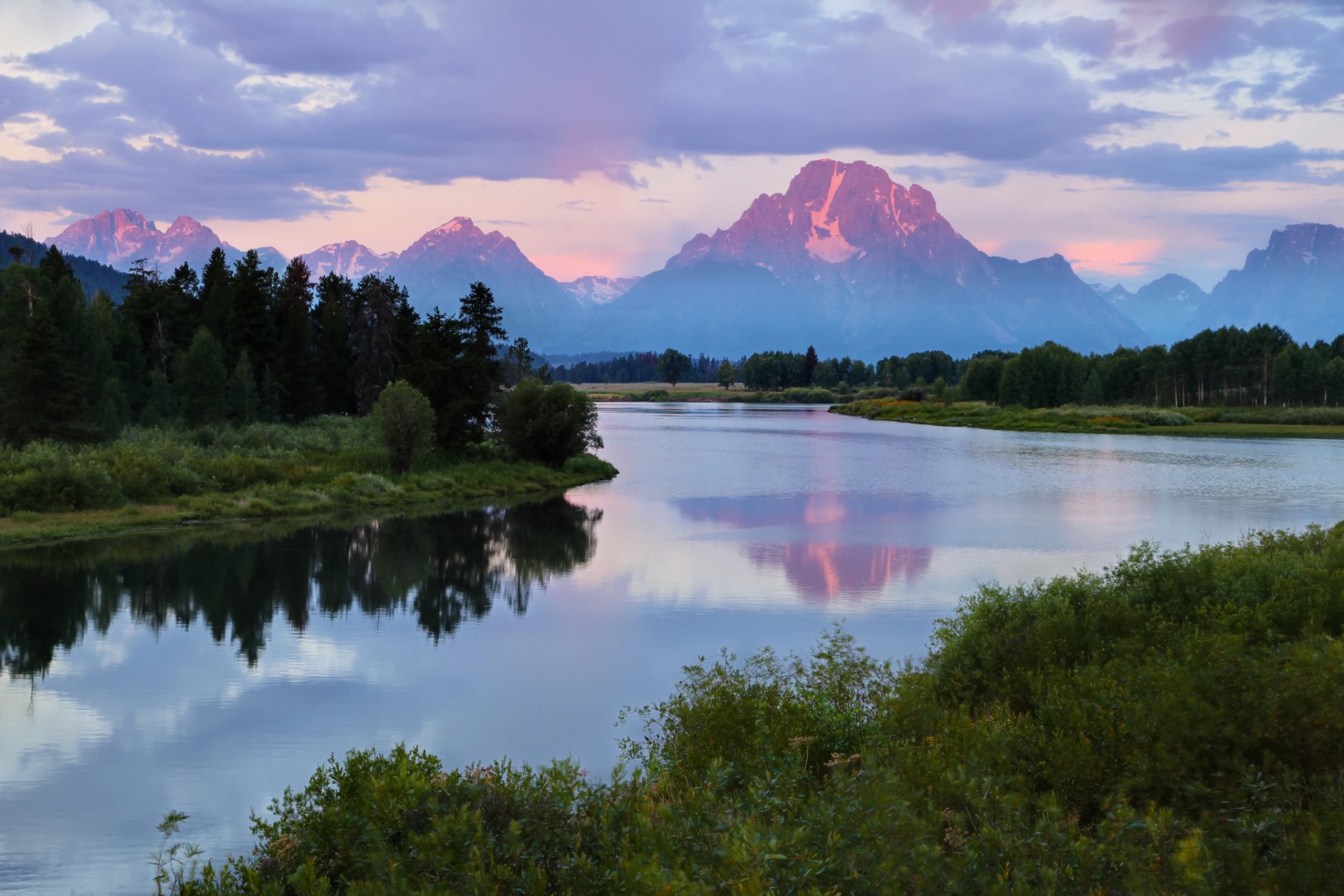 morning mountain forest river