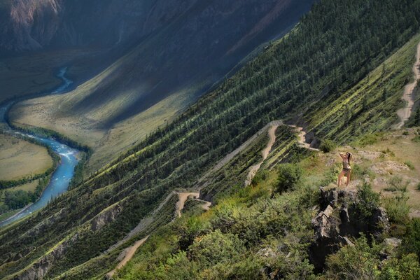 Mountain serpentine on a pass in Altai