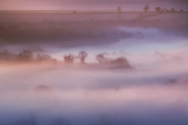 British beautiful morning with fog