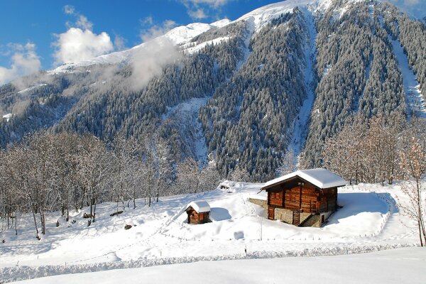 Winterlandschaft unter grauen Wolken