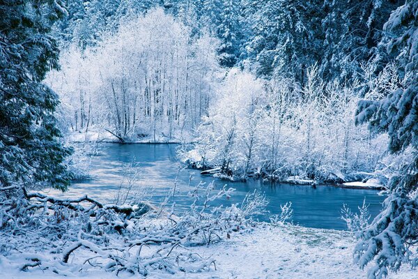 Landschaft Fluss Schnee Winter