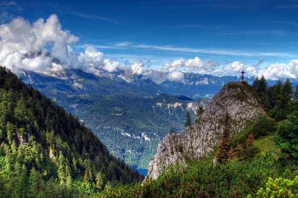 Landscape of nature. Clouds and mountains