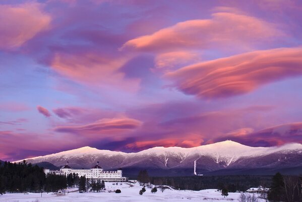 Winter resort with a gorgeous sky