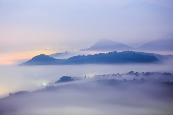 Foggy landscape in a mountainous area