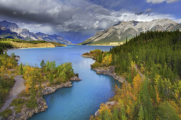 Mountain lake from a bird s-eye view