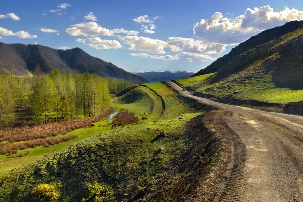 Route de montagne dans l Altaï en été