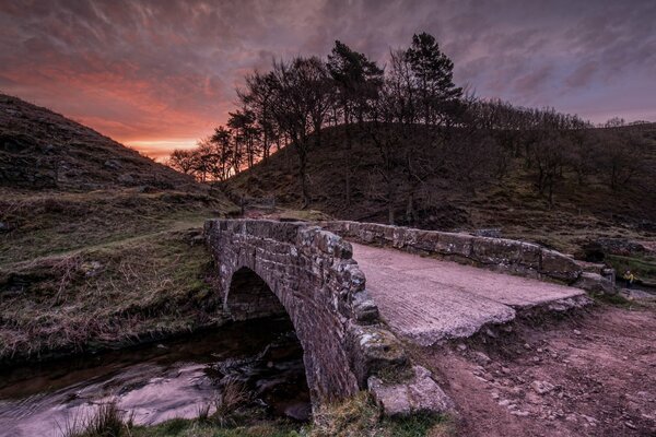 Belle nature dans la nuit. Pont sur la petite rivière