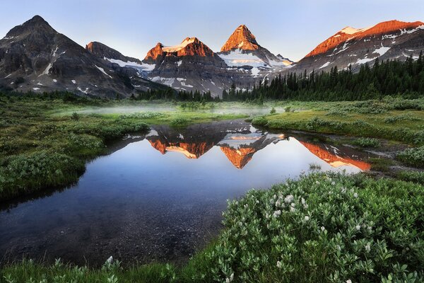 Reflection of the mountain and sky in the lake