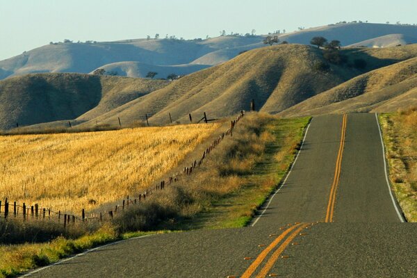 A passing road in the middle of endless fields