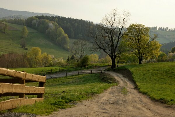 Sentiero del villaggio che conduce alle montagne