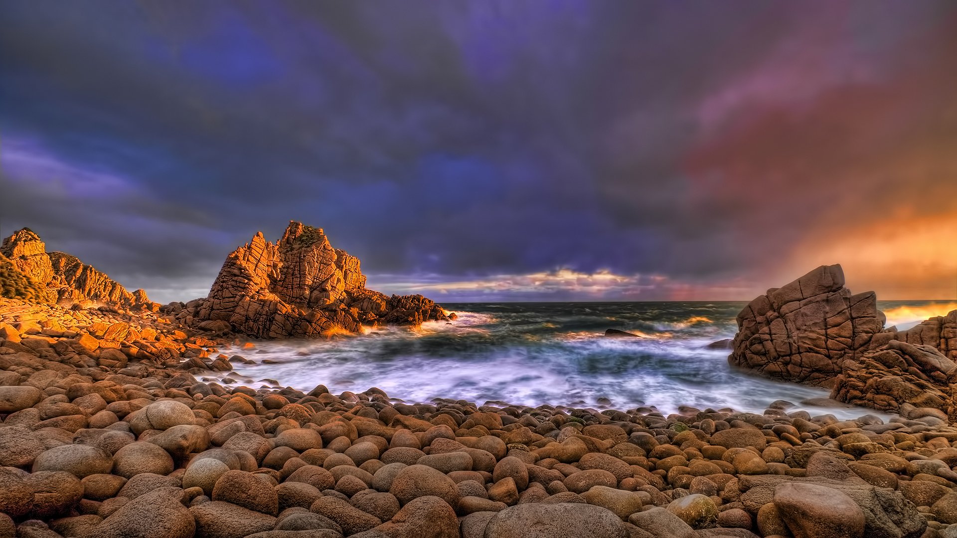 océano surf rocas rocas costa tarde puesta de sol cielo nubes